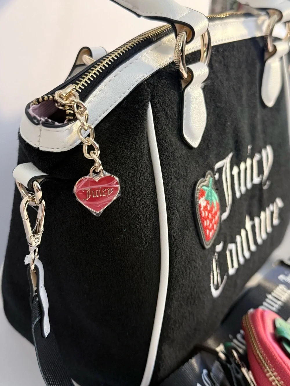 NWT Juicy Couture Sweet N Juicy Apple Tote Liquorice Velour Satchel Coin Purse